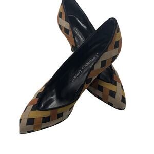 Gianmarco Lorenzi Woven Leather Pumps Pointed Toe Italy Vintage Colorblock Heels